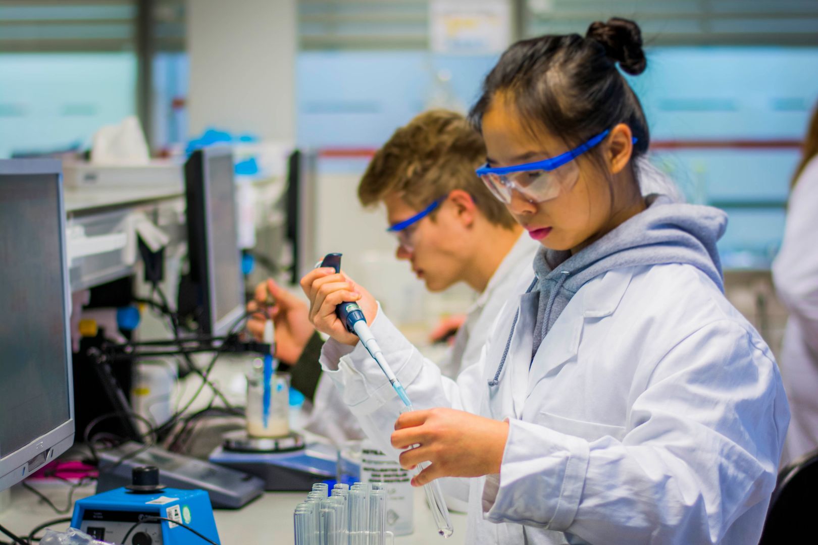 Students in practical doing research