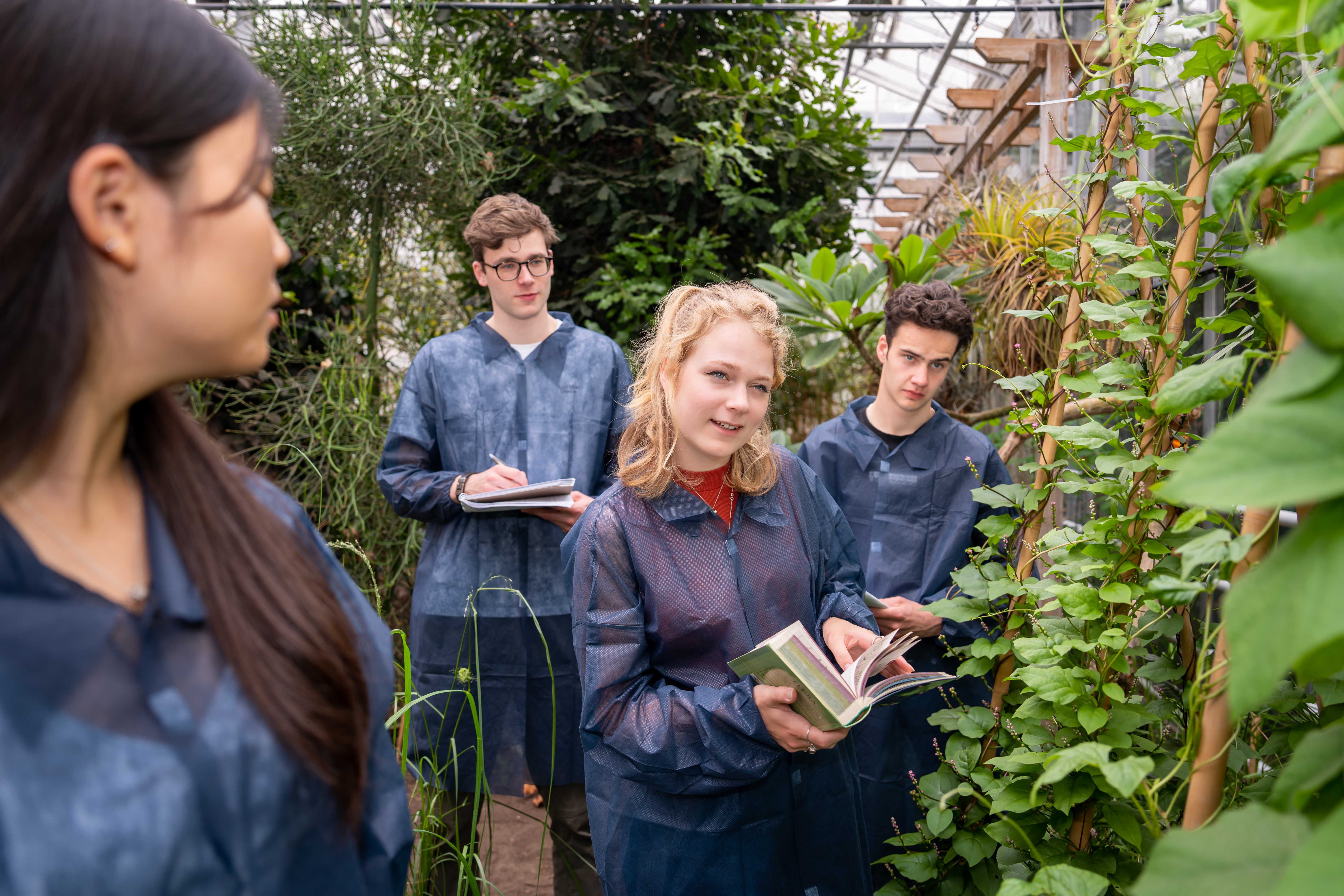 Students in a greenhouse