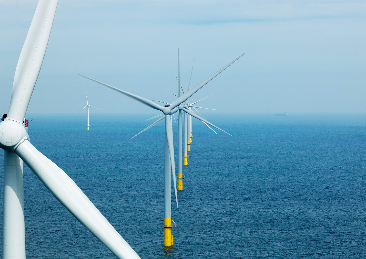 Aerial photo of a wind farm in the North Sea