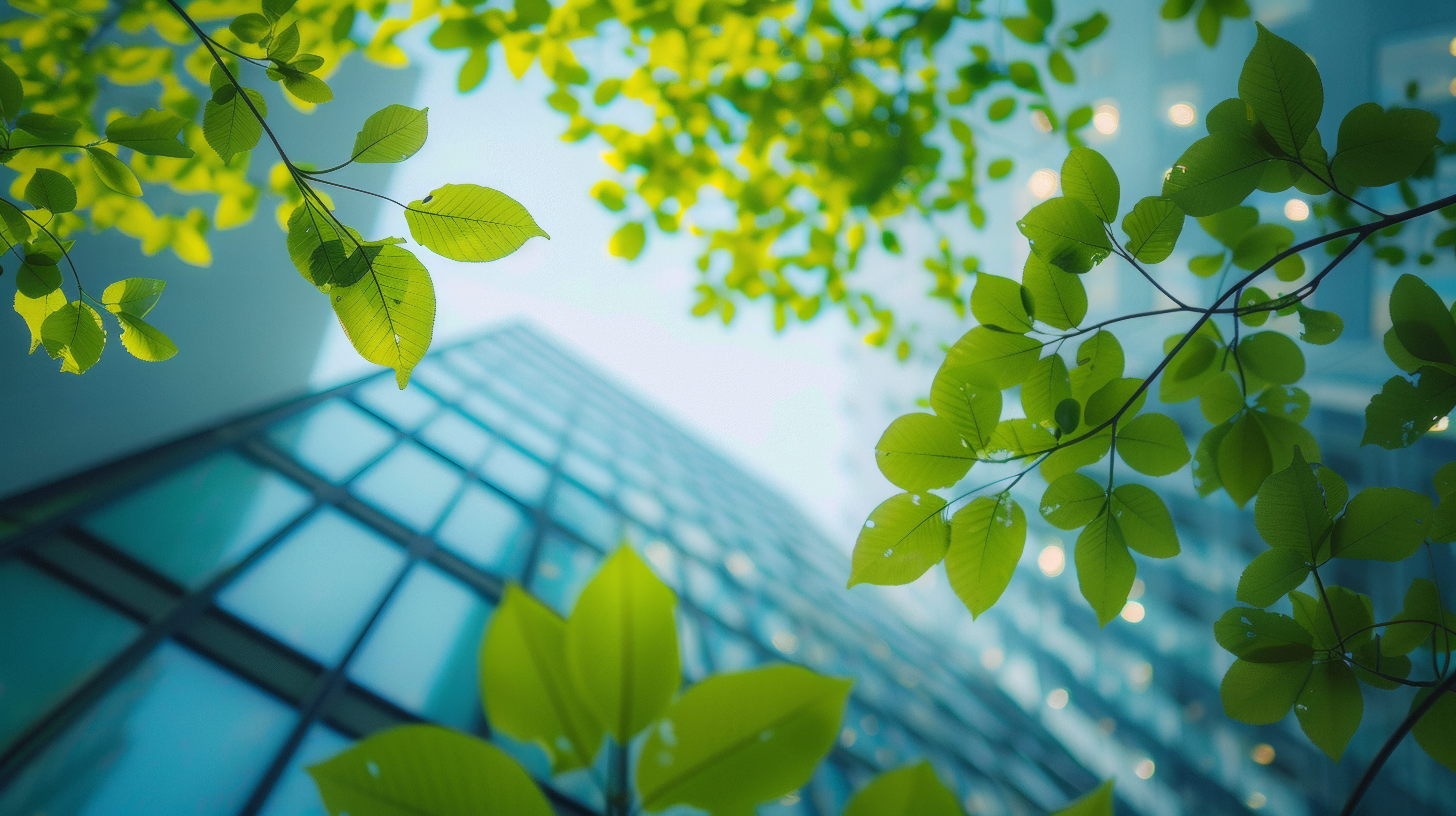 Green leaves in city