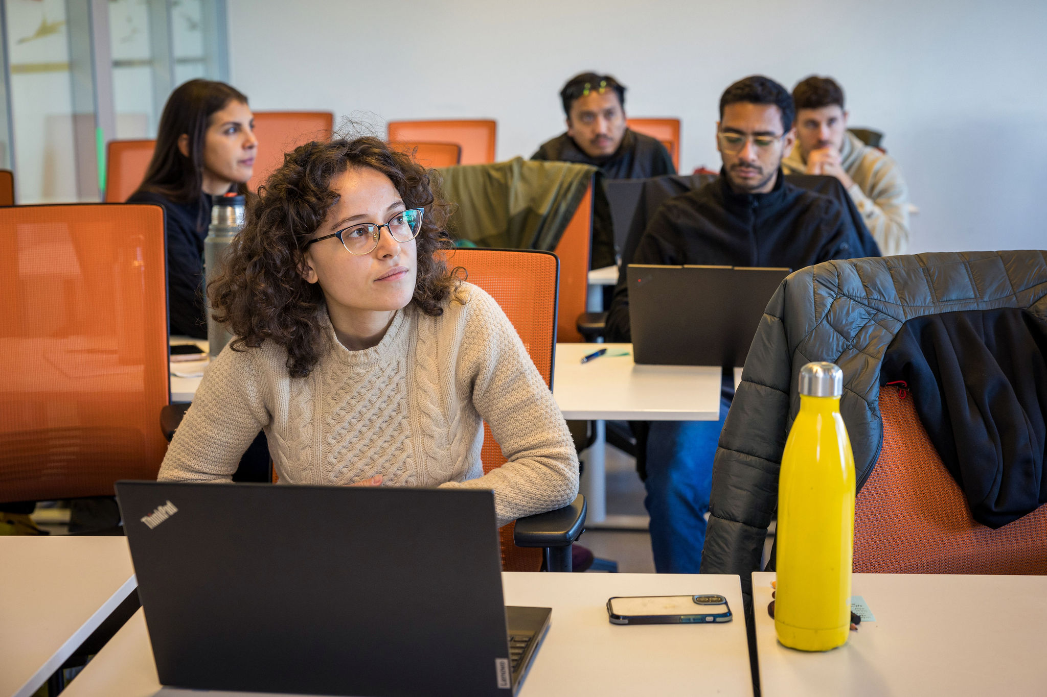 Student listening attentively during a language course