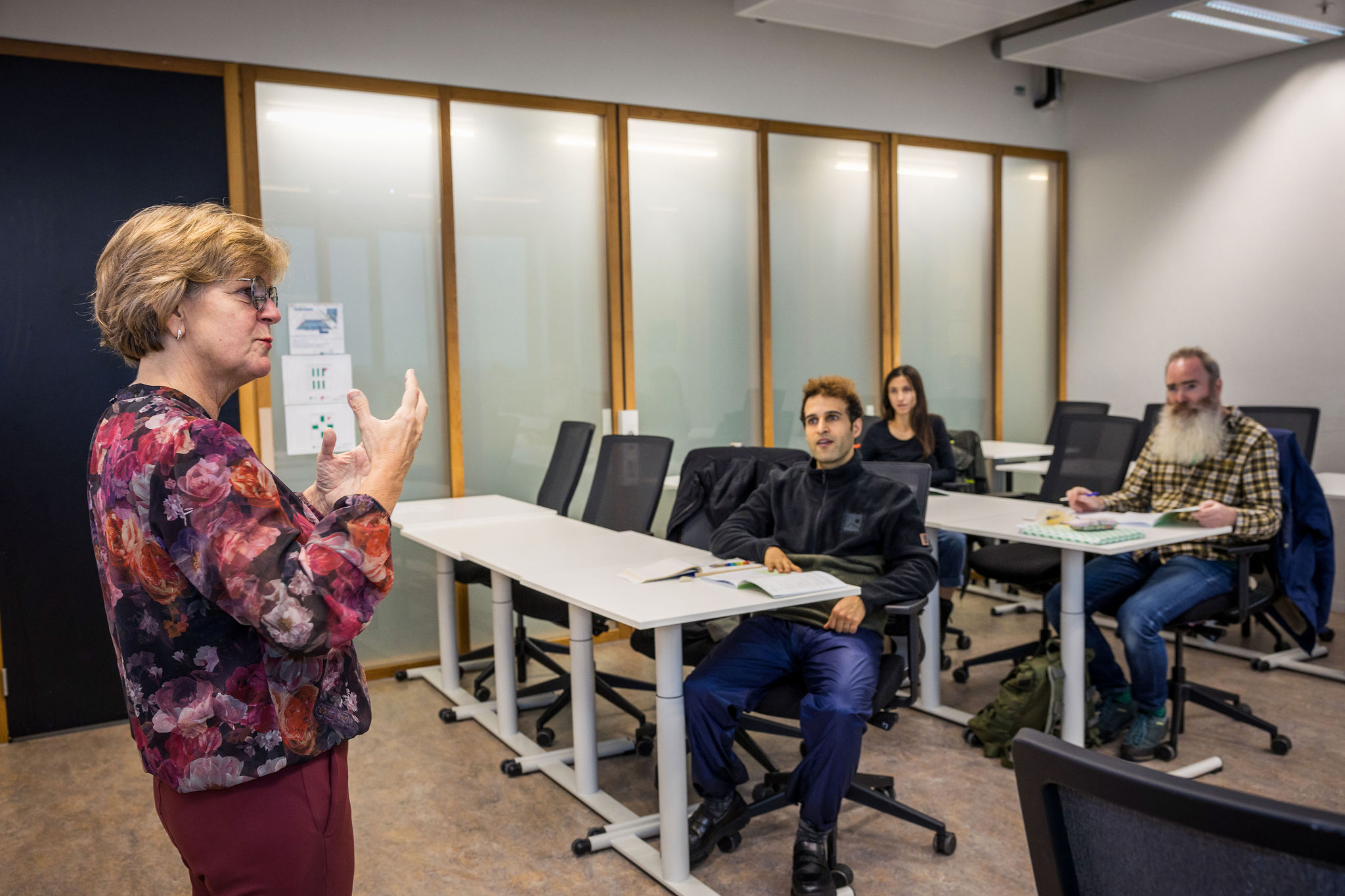 Teacher explaining something during a language class