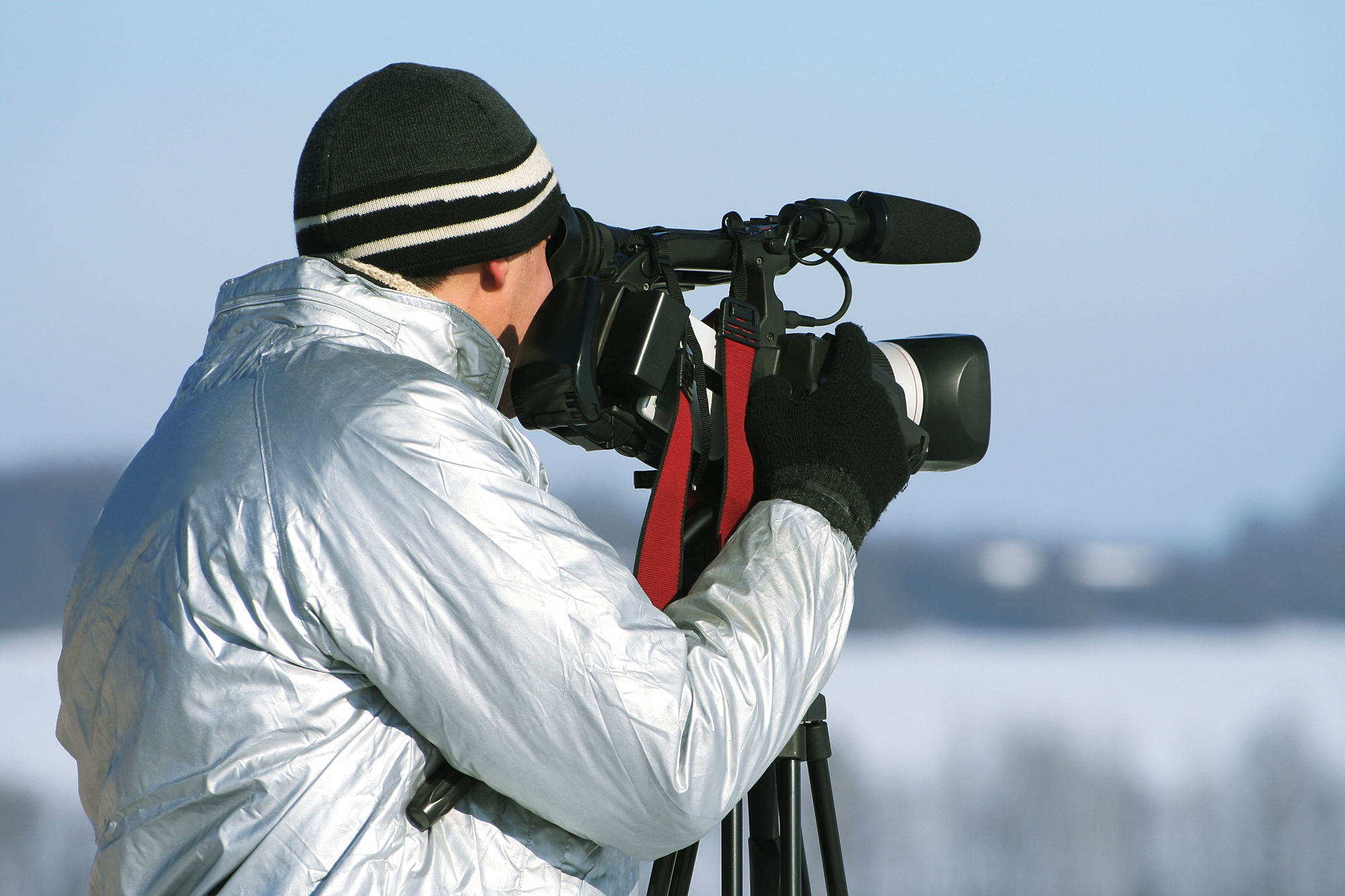 Filming in the snow.