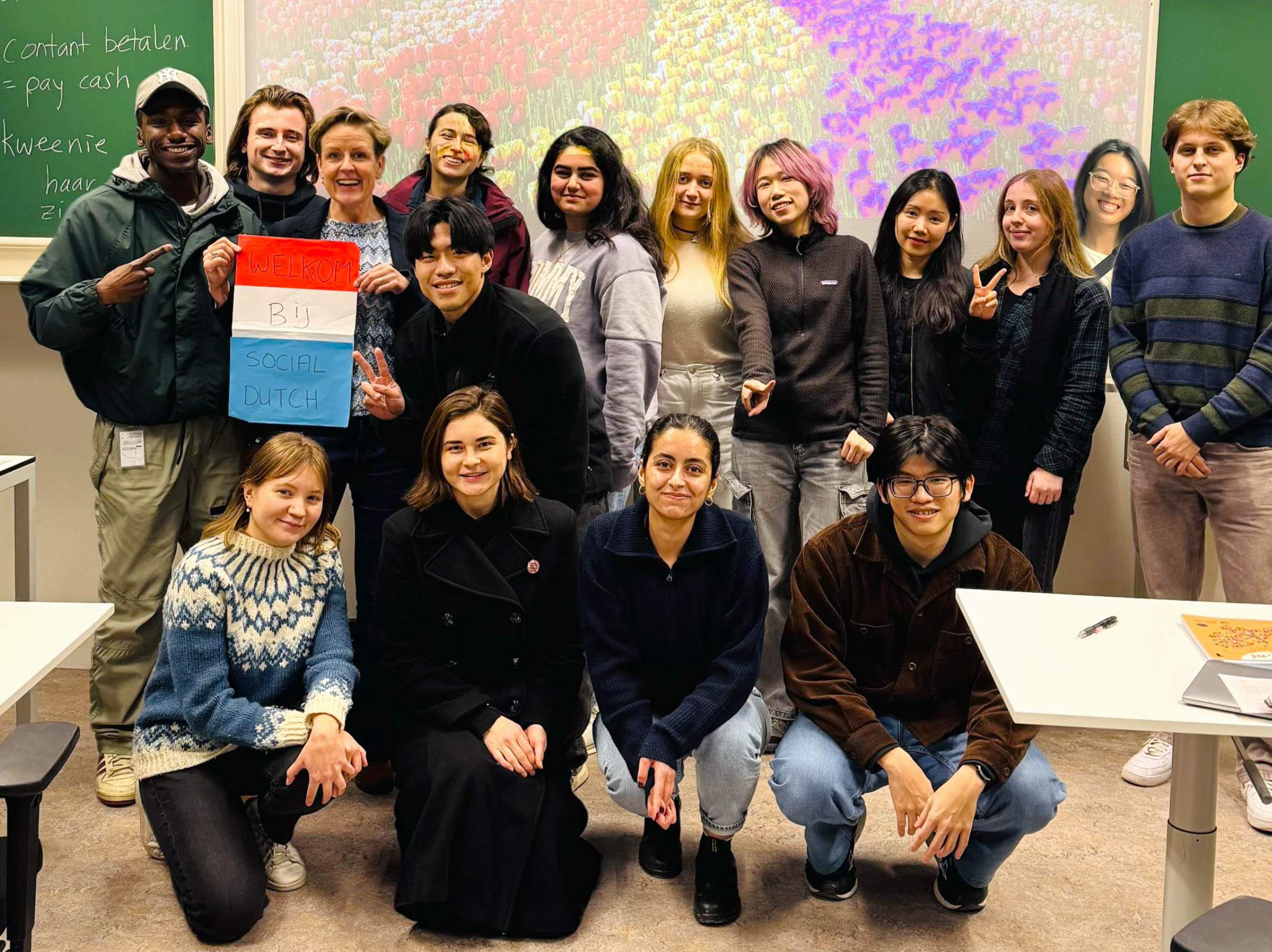 Group photo of participants and teacher Social Dutch course