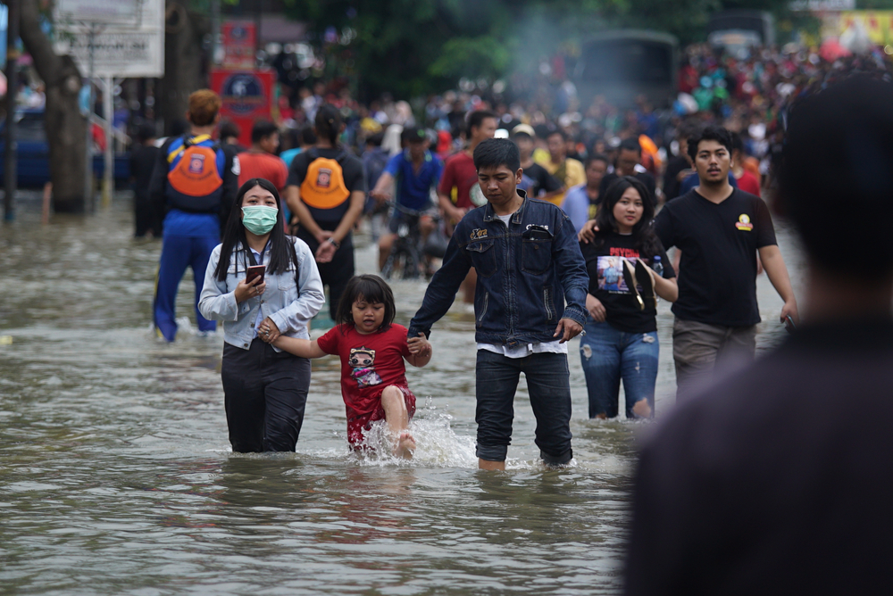 Tangerang, Indonesia - January 1, 2020: The border between Tangerang and Jakarta