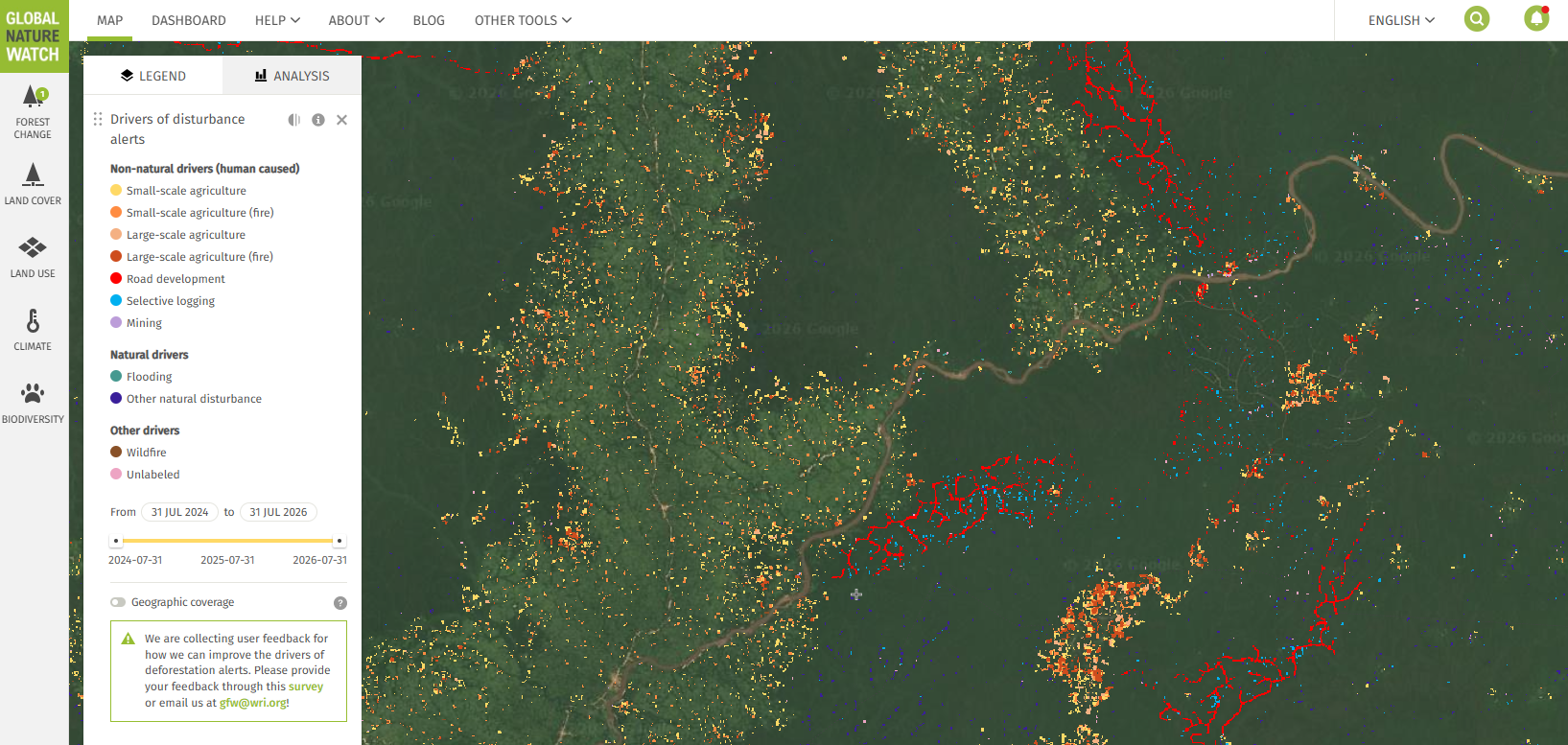Global Nature Watch deforestation alert drivers