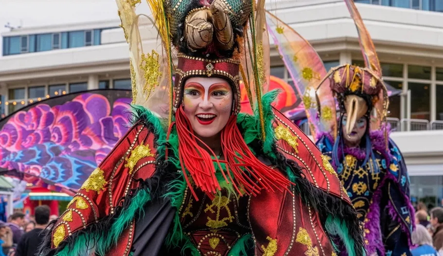 Street performers dressed as insects