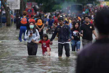 Tangerang, Indonesia - January 1, 2020: The border between Tangerang and Jakarta